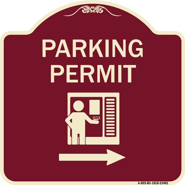Signmission Parking Permit With Right ArrowHeavy-Gauge Aluminum Architectural Sign, 18" x 18", BU-1818-23401 A-DES-BU-1818-23401 - main